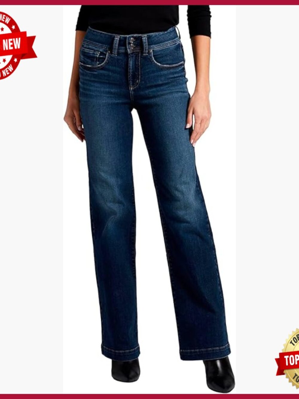High Rise Curvy Fit Trouser Jeans, Premium Cotton Blend, 31/33 Inseam